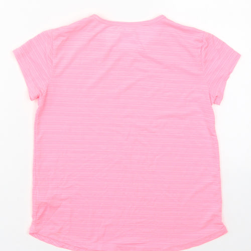 Dunnes Girls Pink Striped Polyester Basic T-Shirt Size 9-10 Years Crew Neck Pullover
