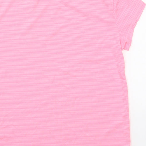 Dunnes Girls Pink Striped Polyester Basic T-Shirt Size 9-10 Years Crew Neck Pullover