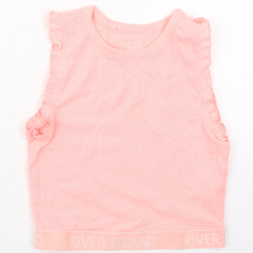 River Island Girls Pink  Cotton Cropped Tank Size 11-12 Years Crew Neck Pullover