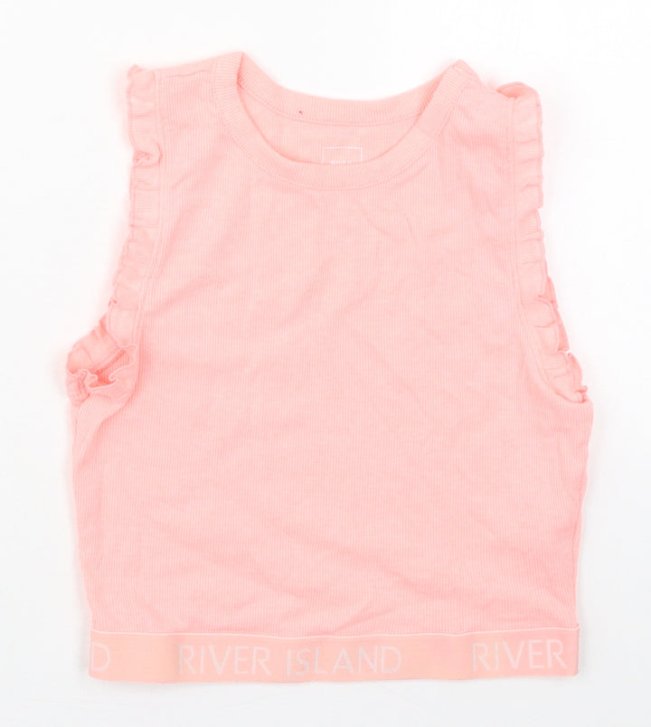 River Island Girls Pink  Cotton Cropped Tank Size 11-12 Years Crew Neck Pullover