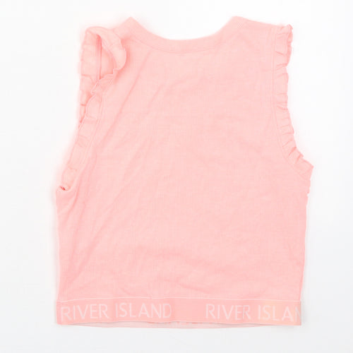 River Island Girls Pink  Cotton Cropped Tank Size 11-12 Years Crew Neck Pullover