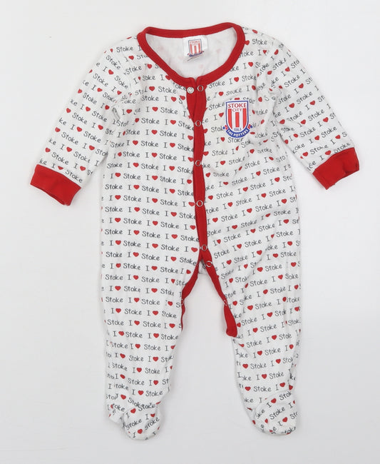 Front view of Stoke City Baby White Solid Cotton Cami One Piece, size 6-9, Months Button - I Love Stoke