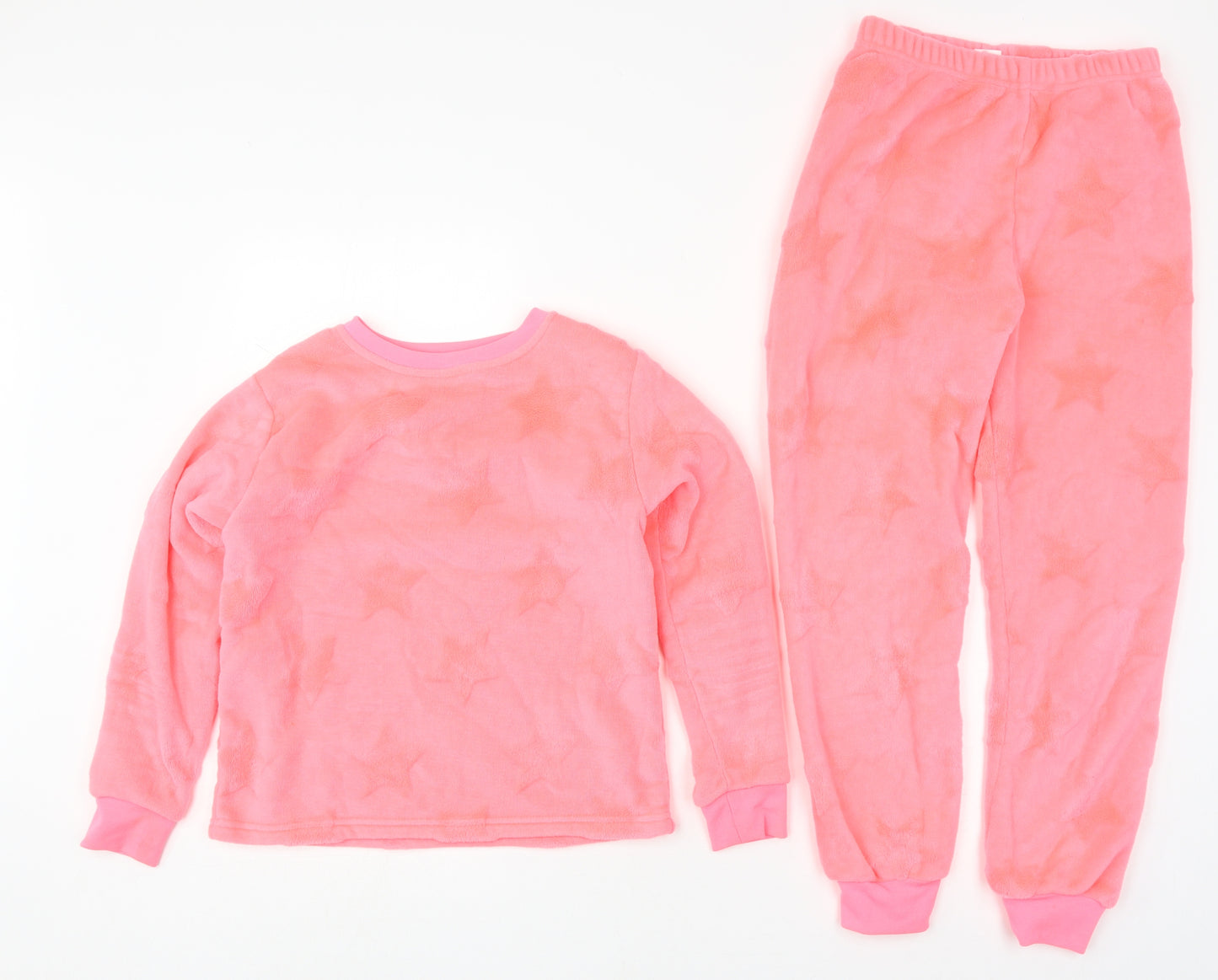 Matalan Girls Pink Solid Polyester Top Pyjama Set Size 10 Years  Pullover - Stars