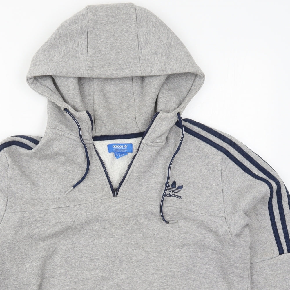 adidas Mens Grey  Cotton Pullover Hoodie Size M