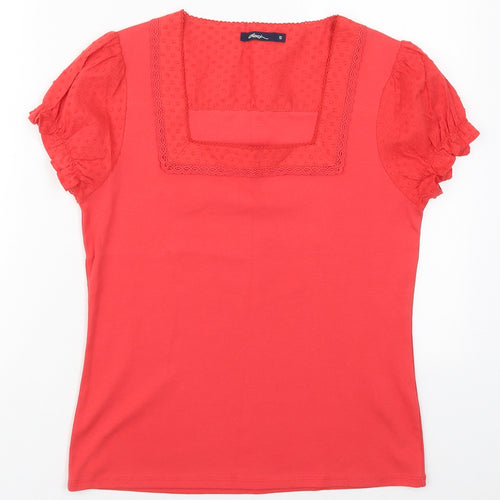 DASH Womens Red  Cotton Basic T-Shirt Size 10 Square Neck