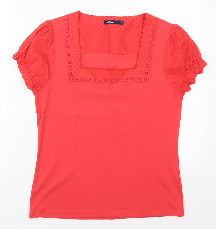 DASH Womens Red  Cotton Basic T-Shirt Size 10 Square Neck