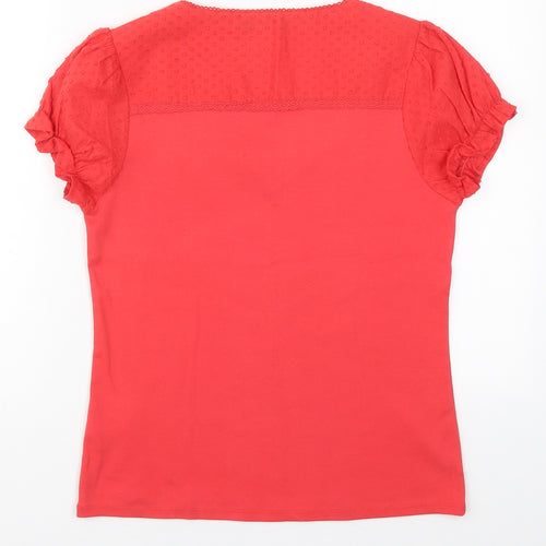 DASH Womens Red  Cotton Basic T-Shirt Size 10 Square Neck