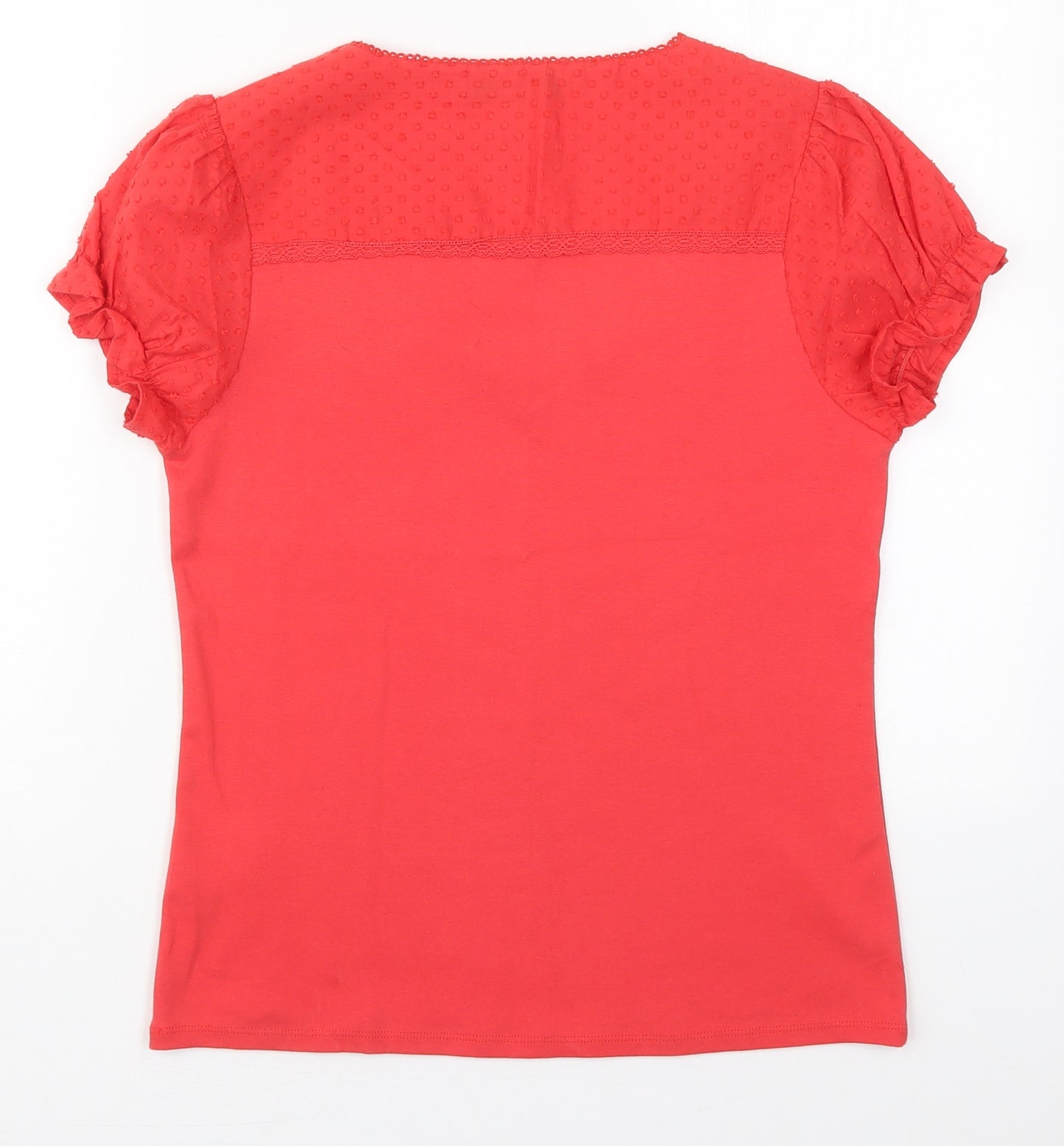 DASH Womens Red  Cotton Basic T-Shirt Size 10 Square Neck