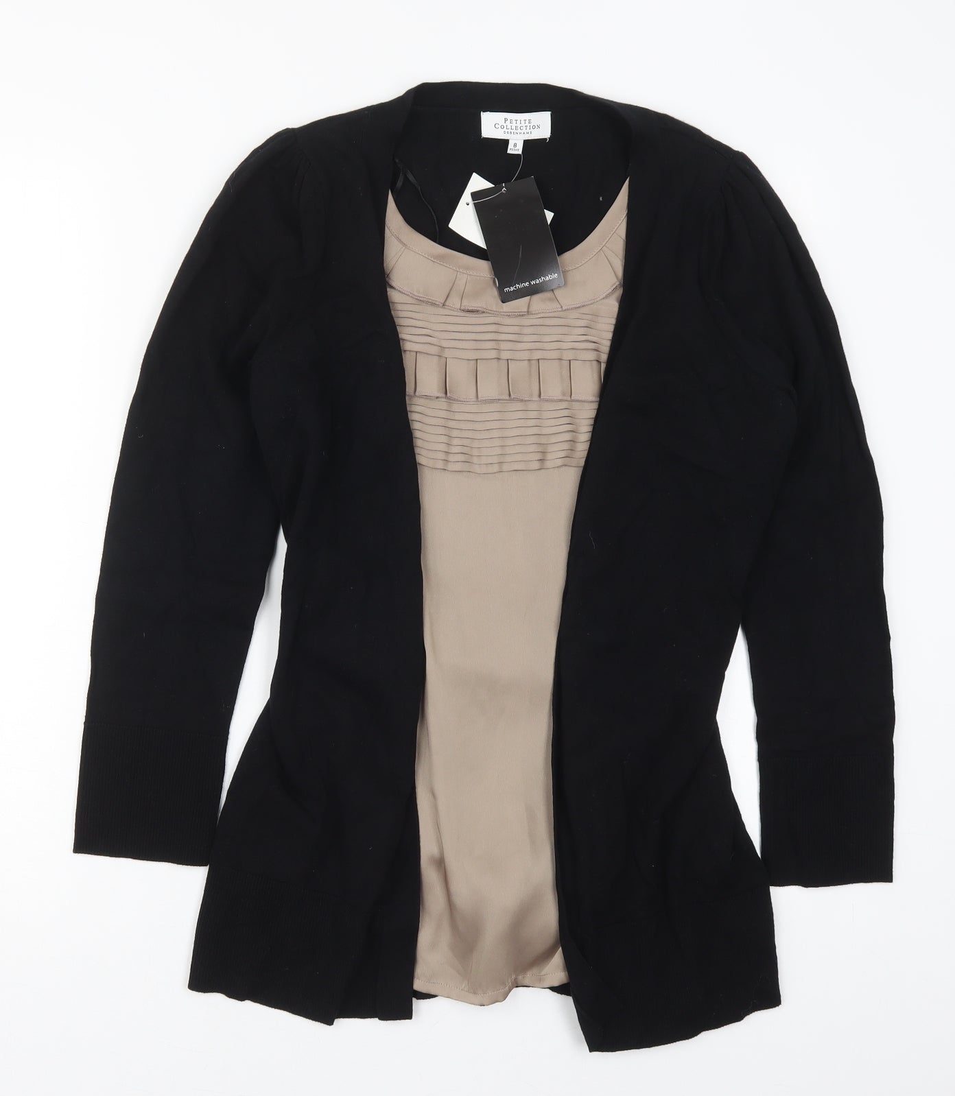 Debenhams Womens Black Roll Neck  Cotton Cardigan Jumper Size 8   - Cardigan and Top All in One