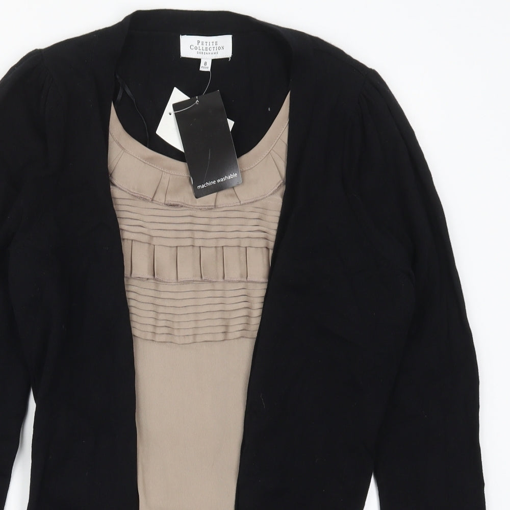 Debenhams Womens Black Roll Neck  Cotton Cardigan Jumper Size 8   - Cardigan and Top All in One