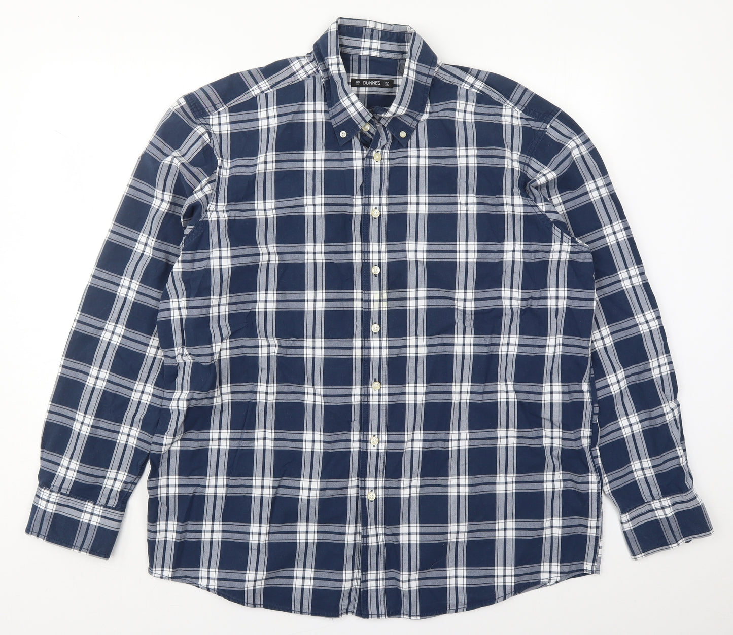 Dunnes Mens Blue Check Cotton  Button-Up Size 2XL Collared Button