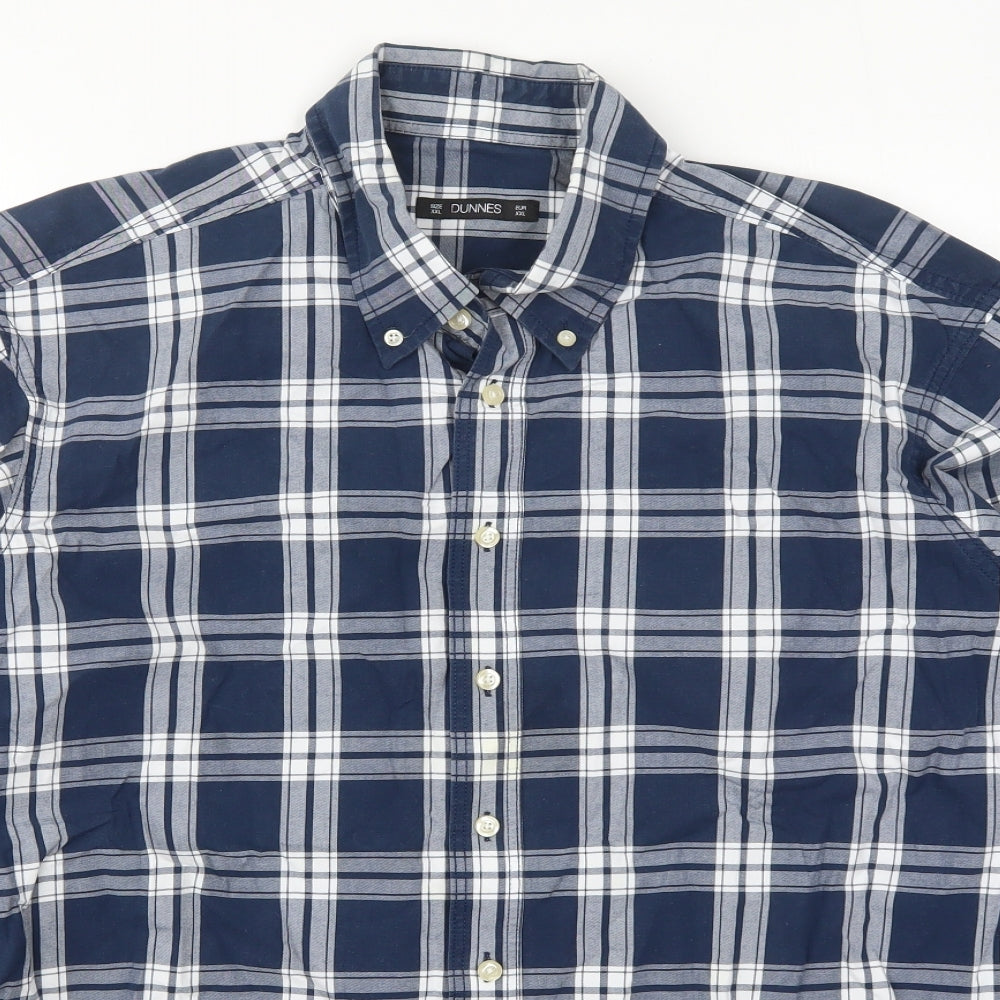 Dunnes Mens Blue Check Cotton  Button-Up Size 2XL Collared Button