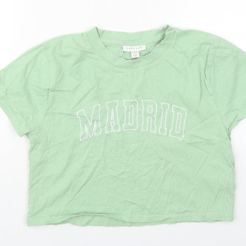 Topshop Womens Green  Cotton Cropped T-Shirt Size 12 Crew Neck - Madrid