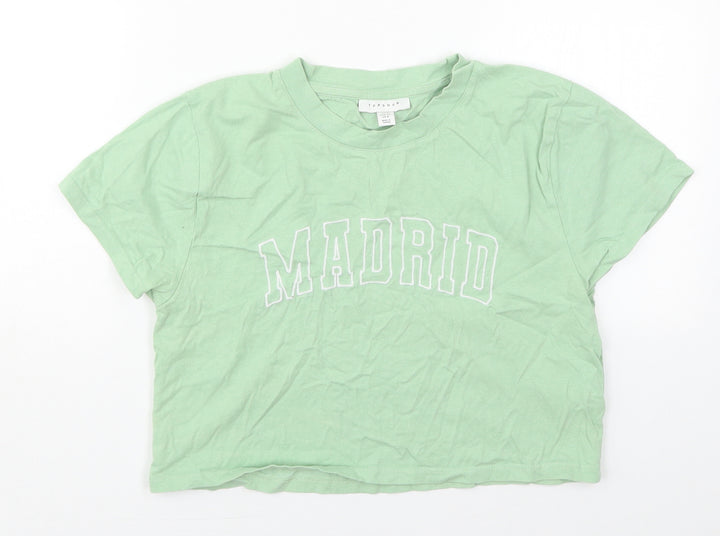Topshop Womens Green  Cotton Cropped T-Shirt Size 12 Crew Neck - Madrid