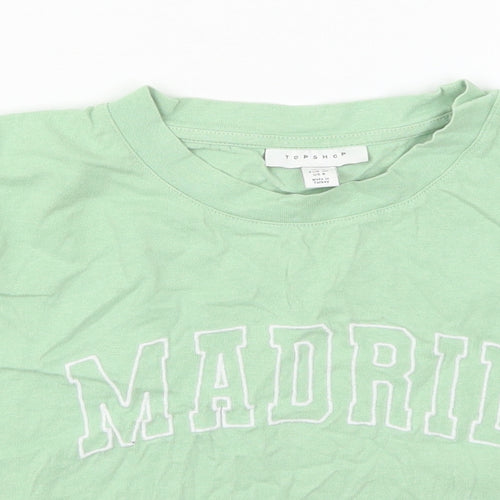 Topshop Womens Green  Cotton Cropped T-Shirt Size 12 Crew Neck - Madrid