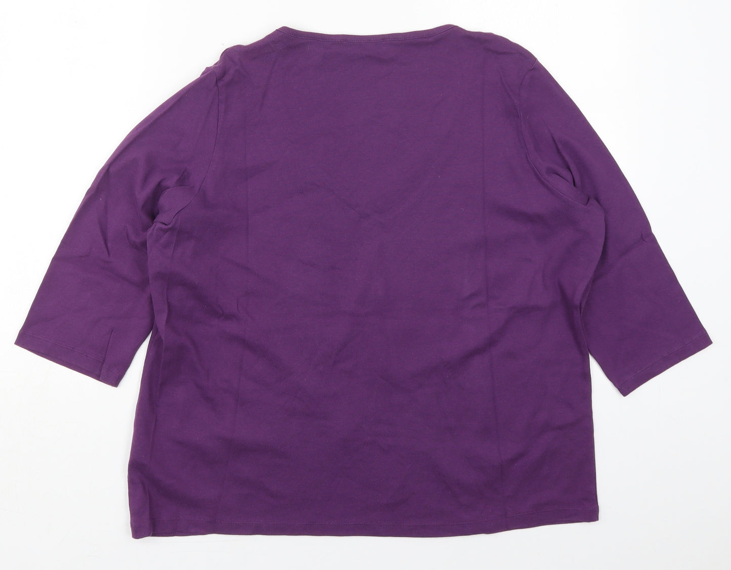 Marks and Spencer Womens Purple Floral Cotton Basic T-Shirt Size 18 V-Neck