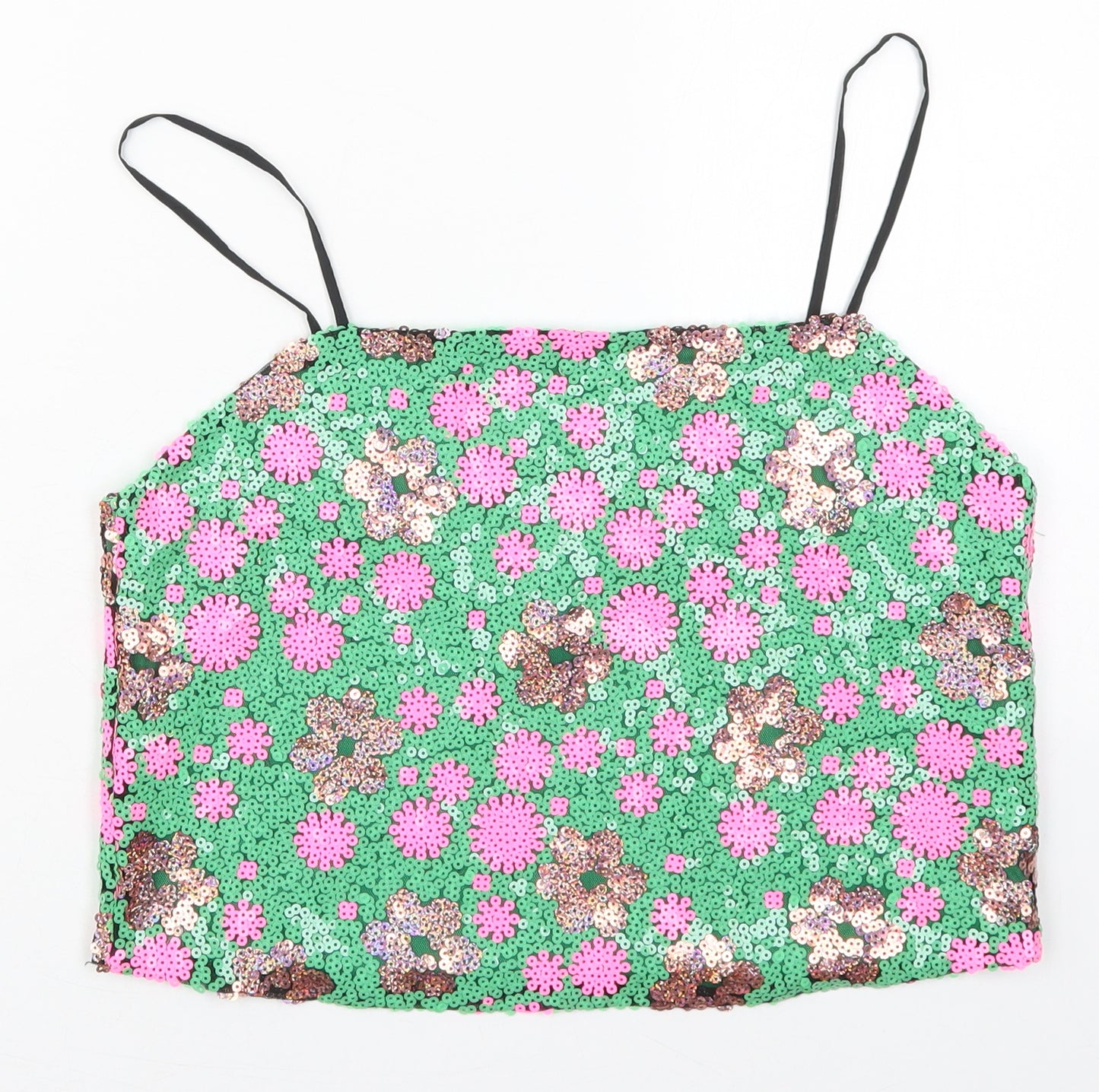 Topshop Womens Green Floral Polyester Cropped Tank Size 12 Square Neck