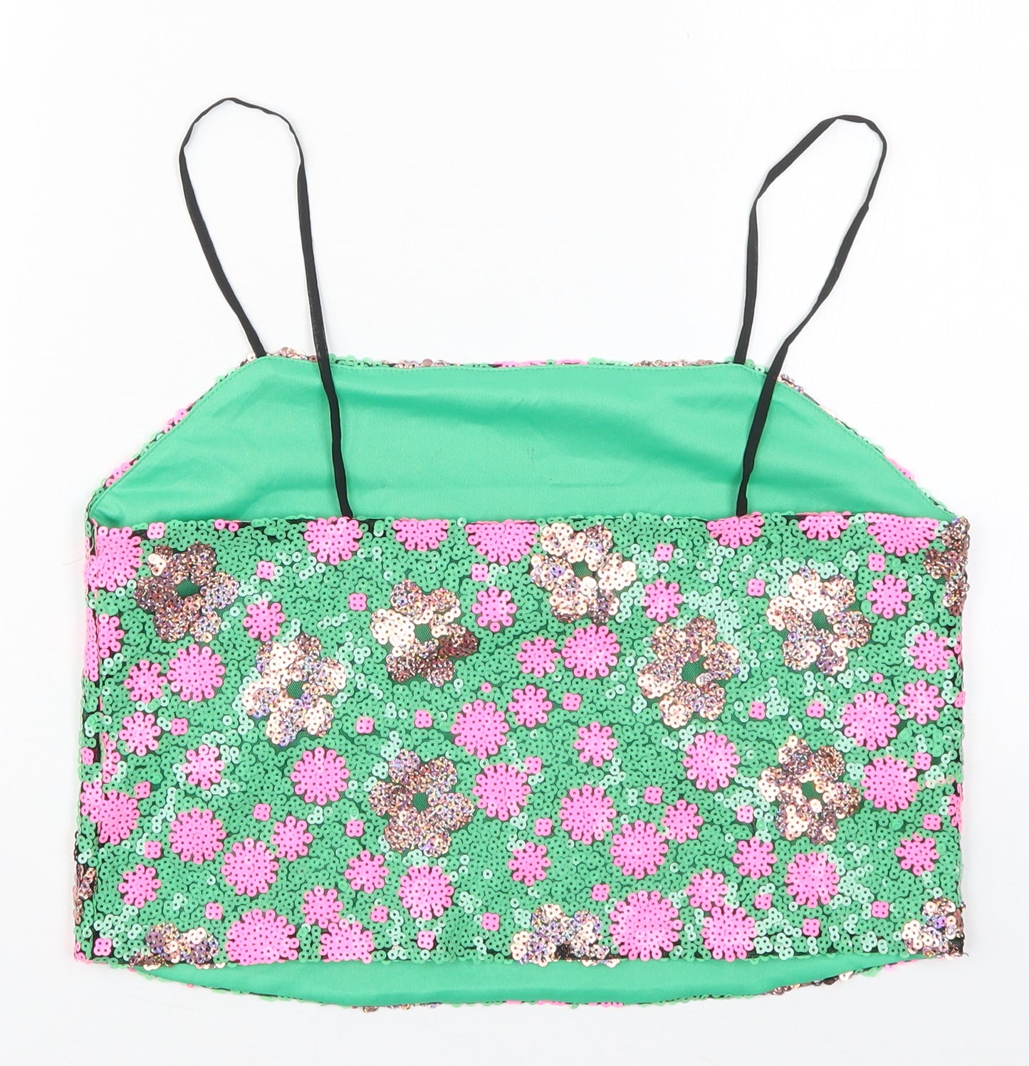 Topshop Womens Green Floral Polyester Cropped Tank Size 12 Square Neck