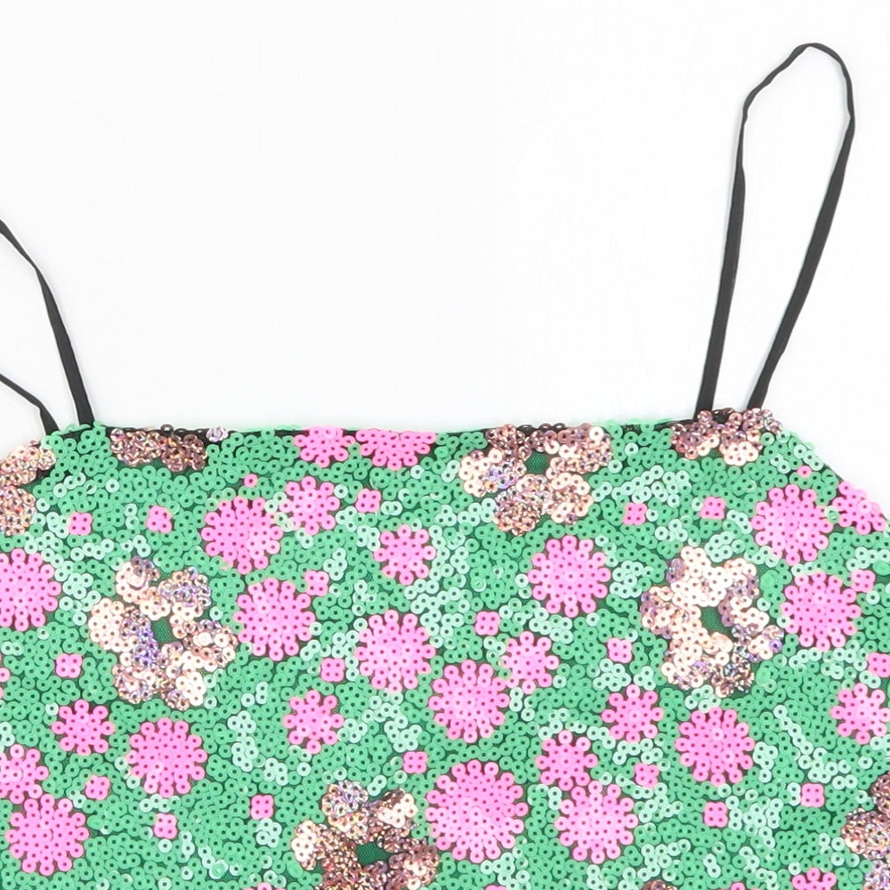 Topshop Womens Green Floral Polyester Cropped Tank Size 12 Square Neck