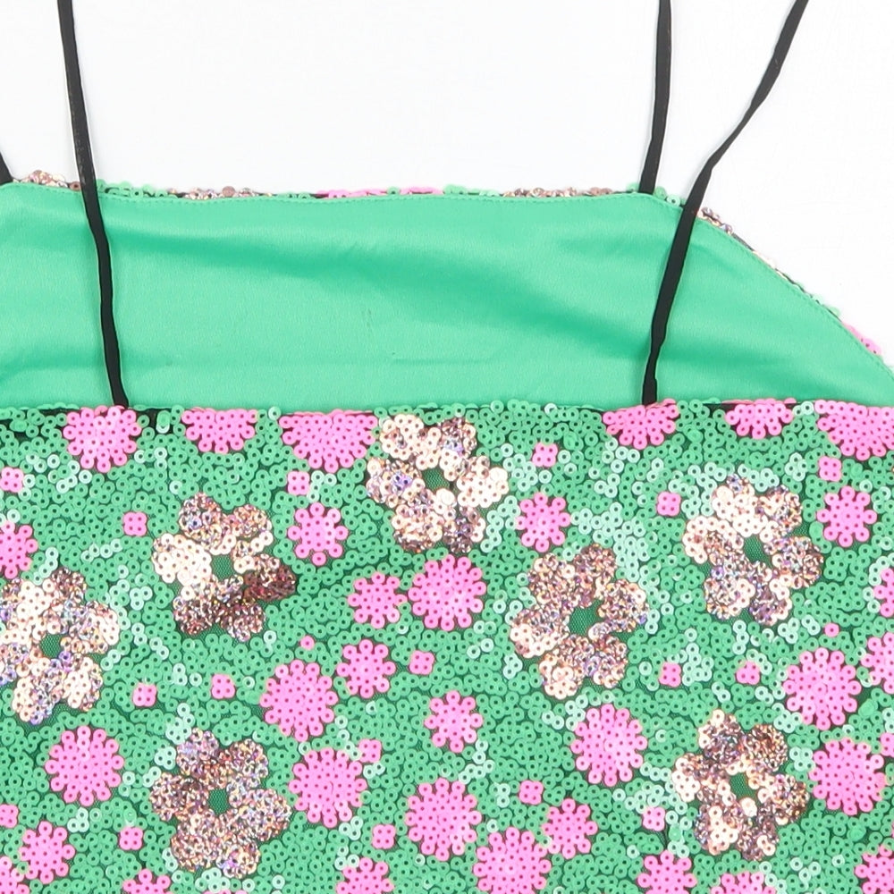 Topshop Womens Green Floral Polyester Cropped Tank Size 12 Square Neck