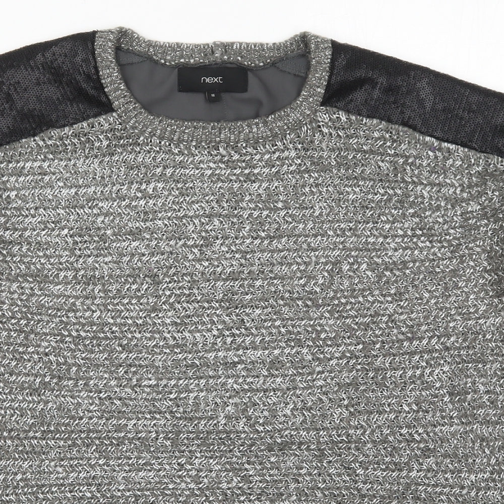 NEXT Womens Grey Crew Neck  Nylon Pullover Jumper Size 16