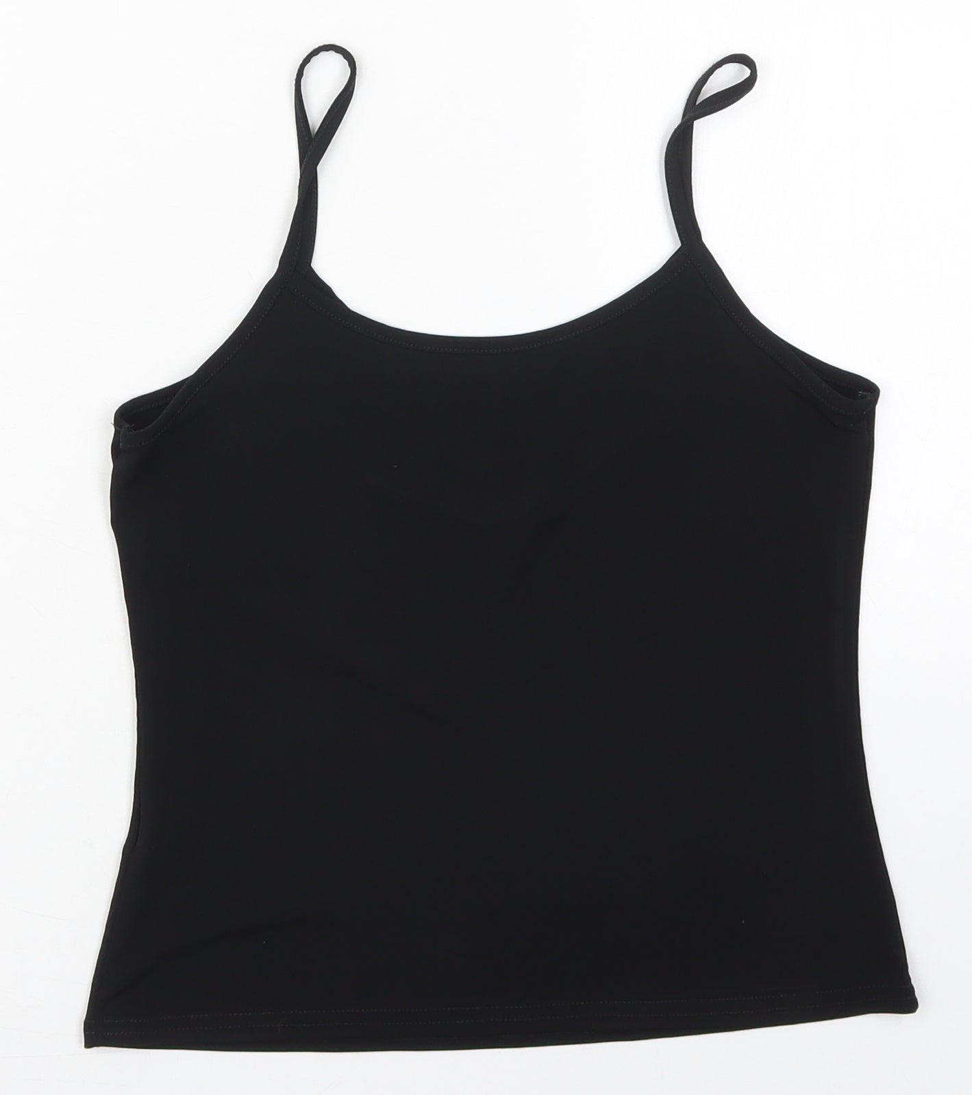 Preworn Womens Black Floral Polyester Basic Tank Size 10 V-Neck