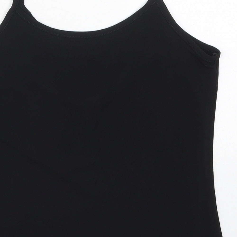 Preworn Womens Black Floral Polyester Basic Tank Size 10 V-Neck