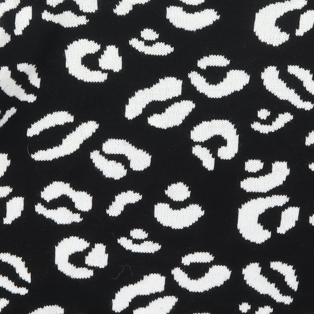 Boohoo Womens Black Crew Neck Animal Print Acrylic Pullover Jumper Size M