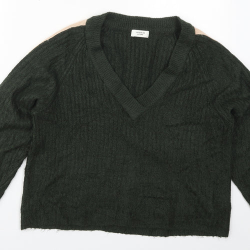 Jacqueline De Yong Womens Green V-Neck  Acrylic Pullover Jumper Size S