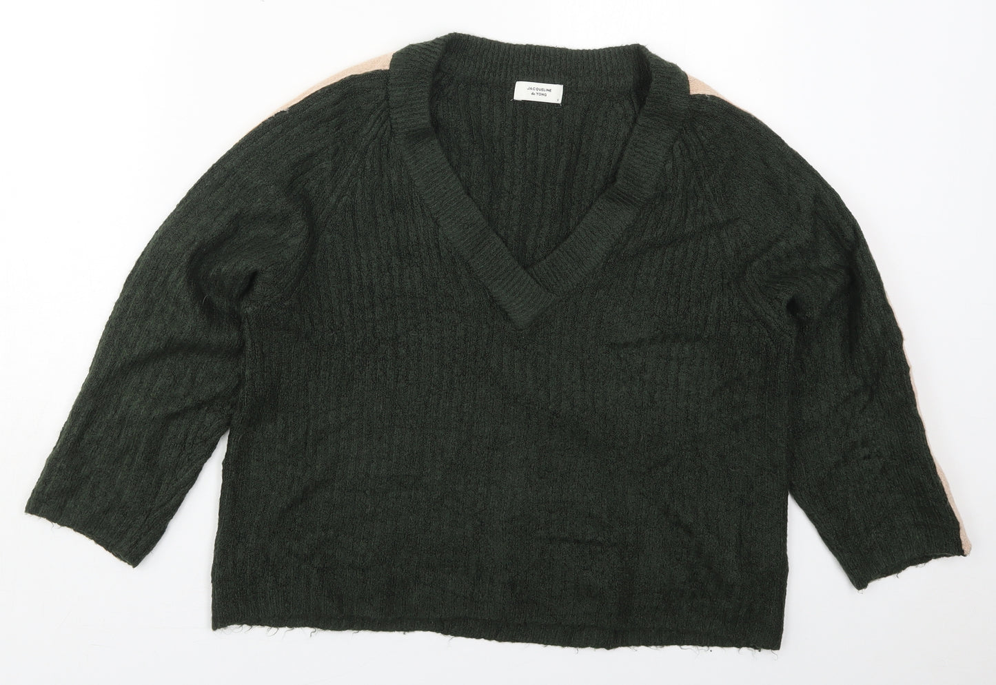Jacqueline De Yong Womens Green V-Neck  Acrylic Pullover Jumper Size S