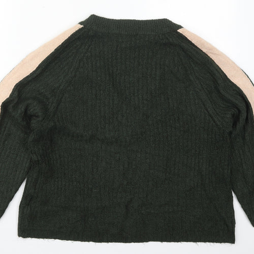 Jacqueline De Yong Womens Green V-Neck  Acrylic Pullover Jumper Size S
