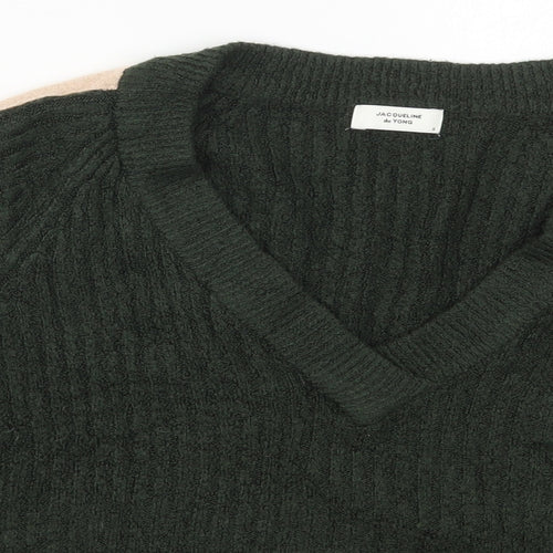 Jacqueline De Yong Womens Green V-Neck  Acrylic Pullover Jumper Size S