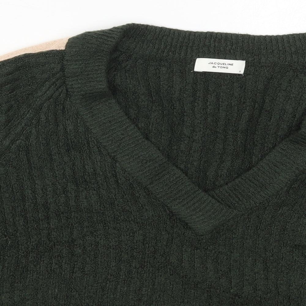 Jacqueline De Yong Womens Green V-Neck  Acrylic Pullover Jumper Size S