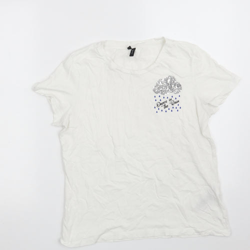 VERO MODA Womens White  100% Cotton Basic T-Shirt Size M Crew Neck - Dance in the rain