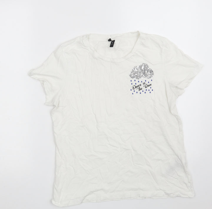 VERO MODA Womens White 100% Cotton Basic T-Shirt Size M Crew Neck - Dance in the rain