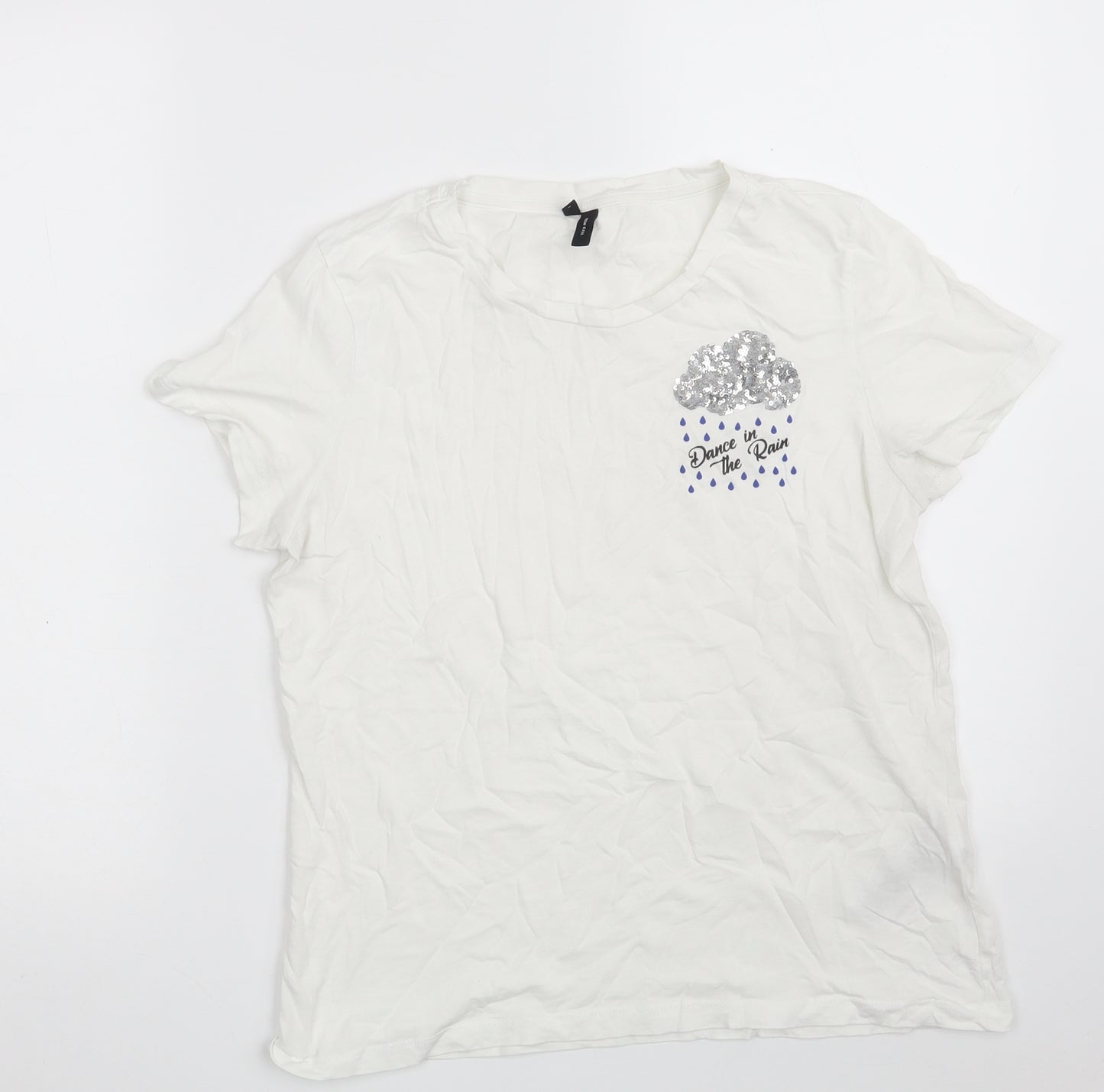 VERO MODA Womens White  100% Cotton Basic T-Shirt Size M Crew Neck - Dance in the rain