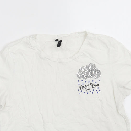 VERO MODA Womens White  100% Cotton Basic T-Shirt Size M Crew Neck - Dance in the rain