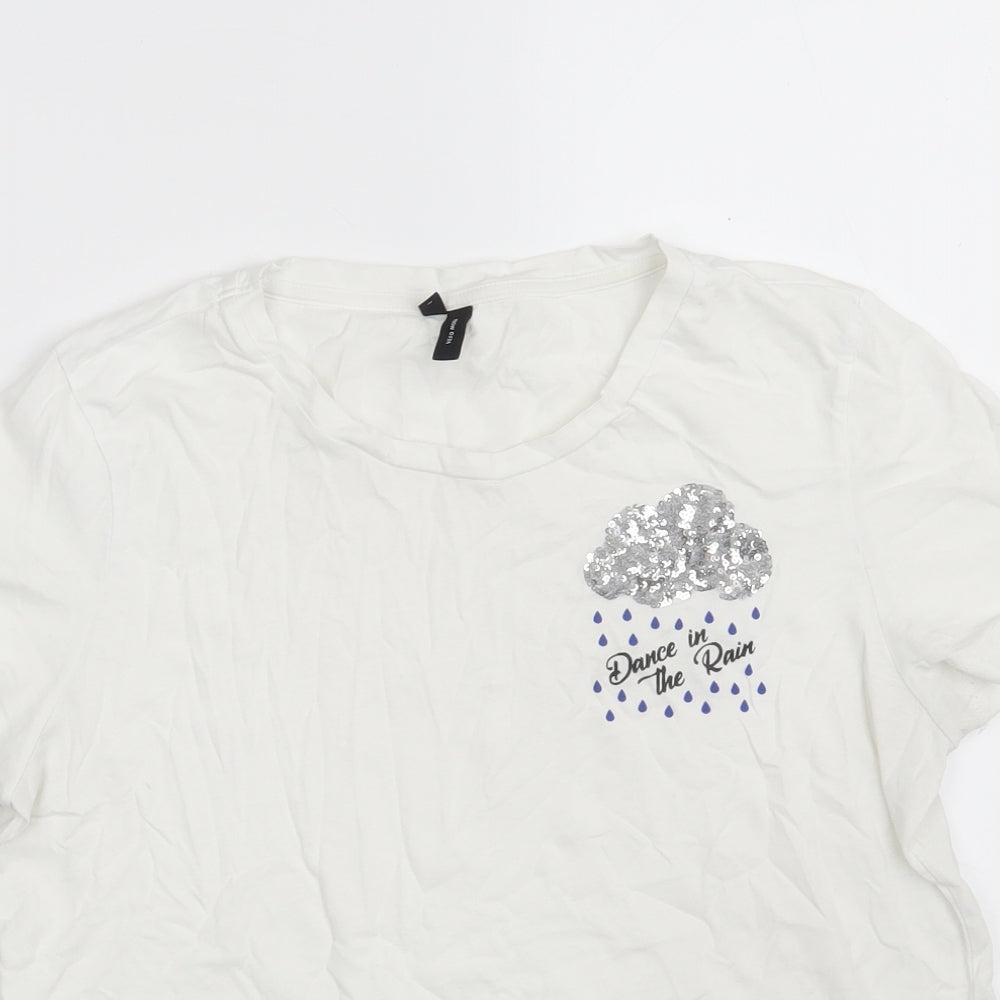 VERO MODA Womens White  100% Cotton Basic T-Shirt Size M Crew Neck - Dance in the rain