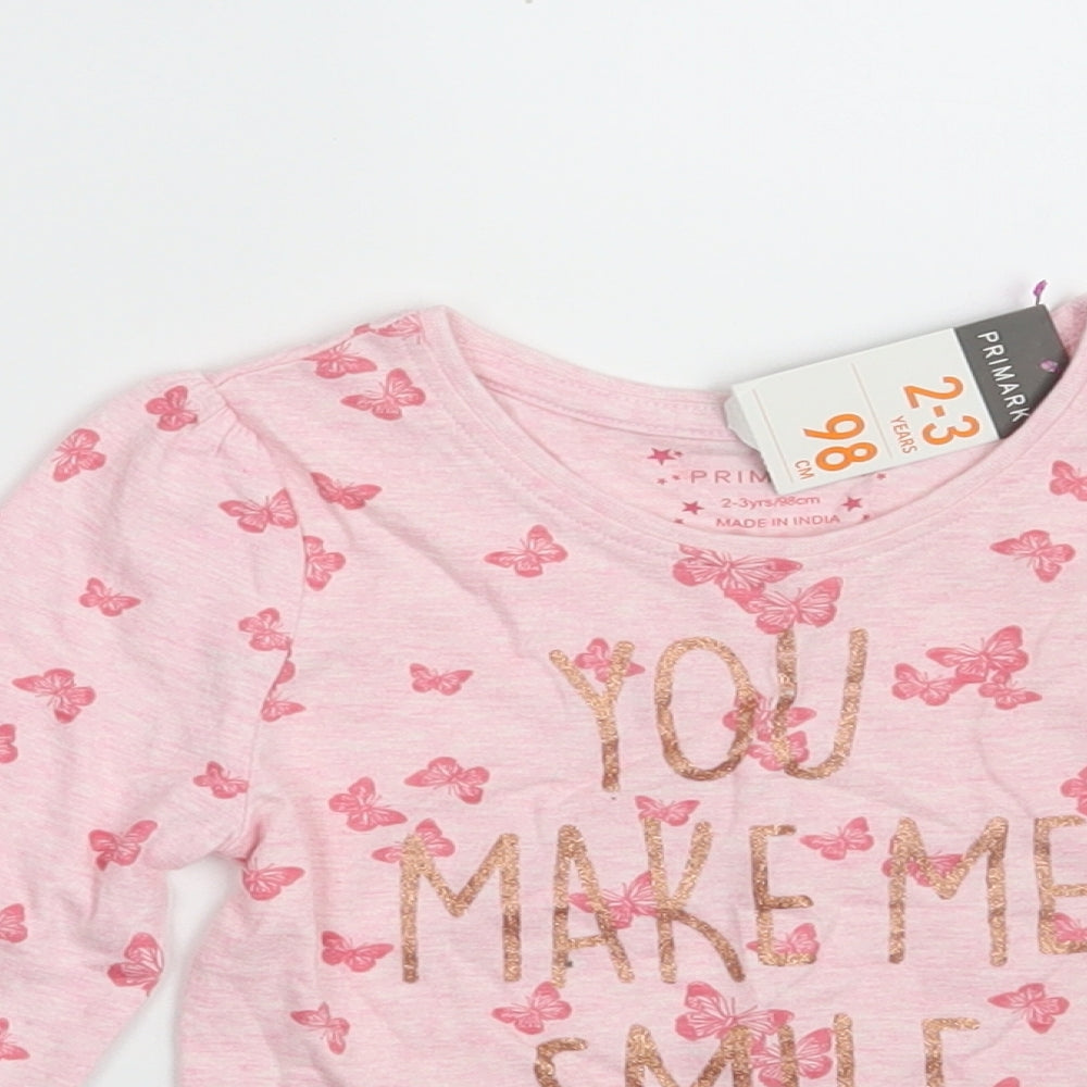 Primark Girls Pink Animal Print Cotton Pullover T-Shirt Size 2-3 Years Round Neck  - You make me SMILE