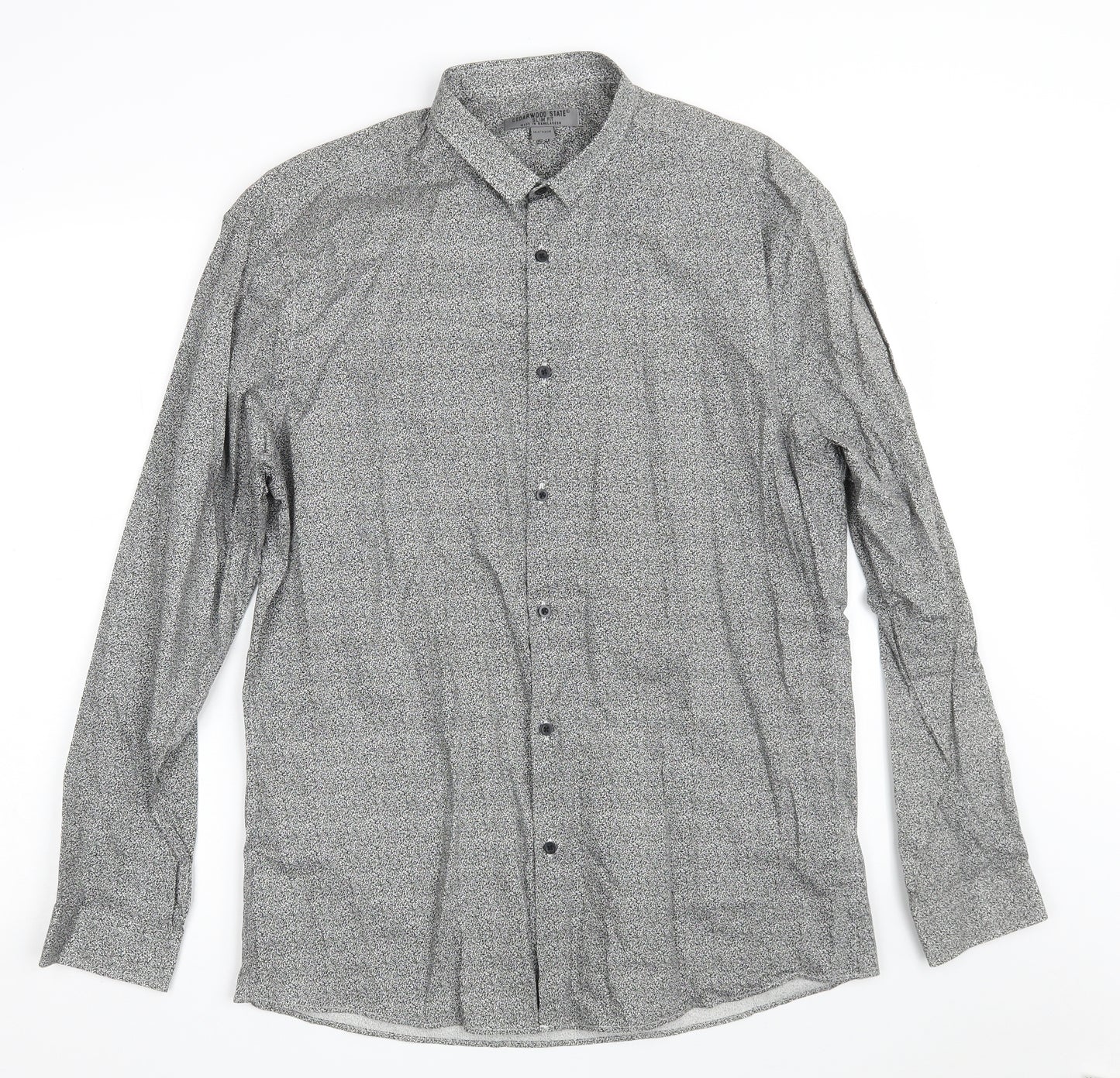 Cedar Wood State Mens Grey Spotted 100% Cotton  Dress Shirt Size 16.5 Collared Button