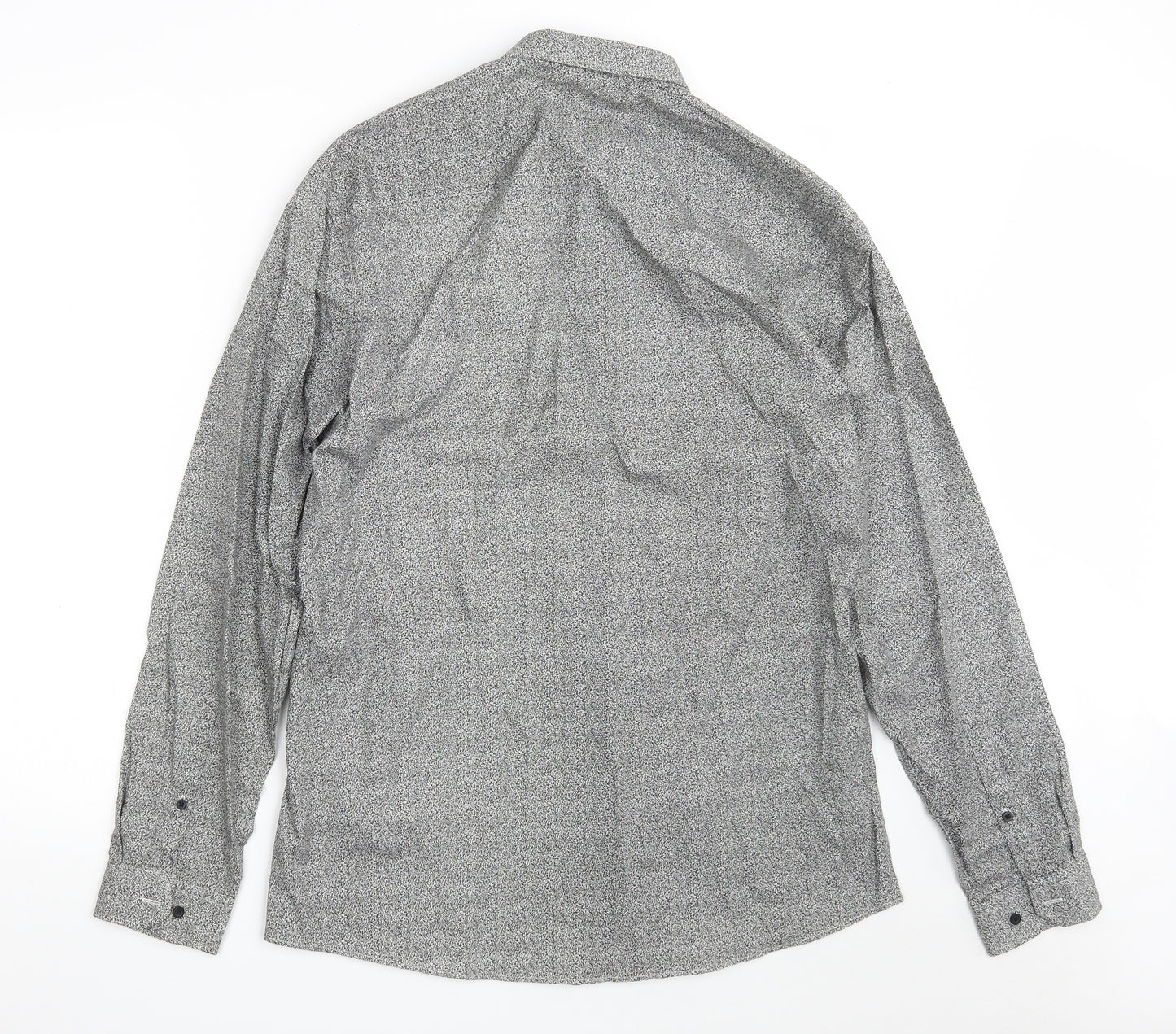 Cedar Wood State Mens Grey Spotted 100% Cotton  Dress Shirt Size 16.5 Collared Button