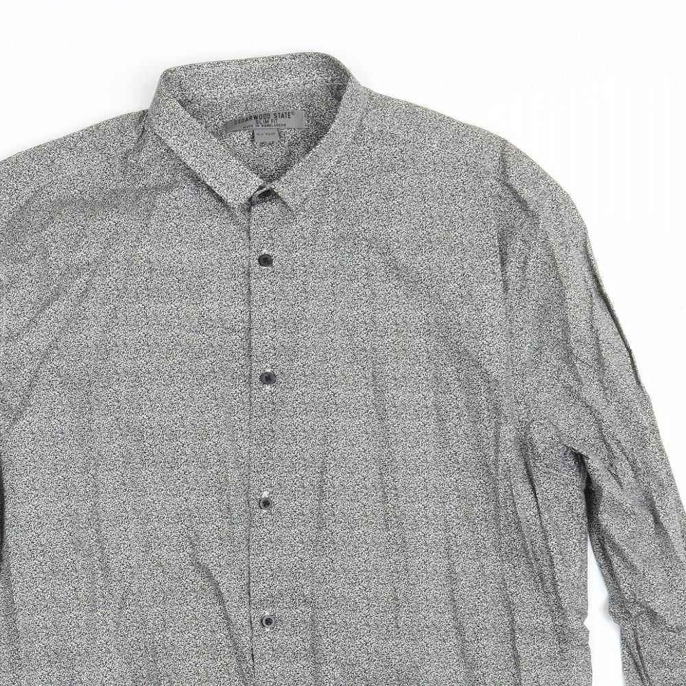 Cedar Wood State Mens Grey Spotted 100% Cotton  Dress Shirt Size 16.5 Collared Button