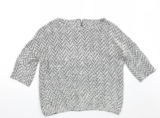 Front view of Next women’s grey round neck argyle/diamond acrylic jumper, size UK 12
