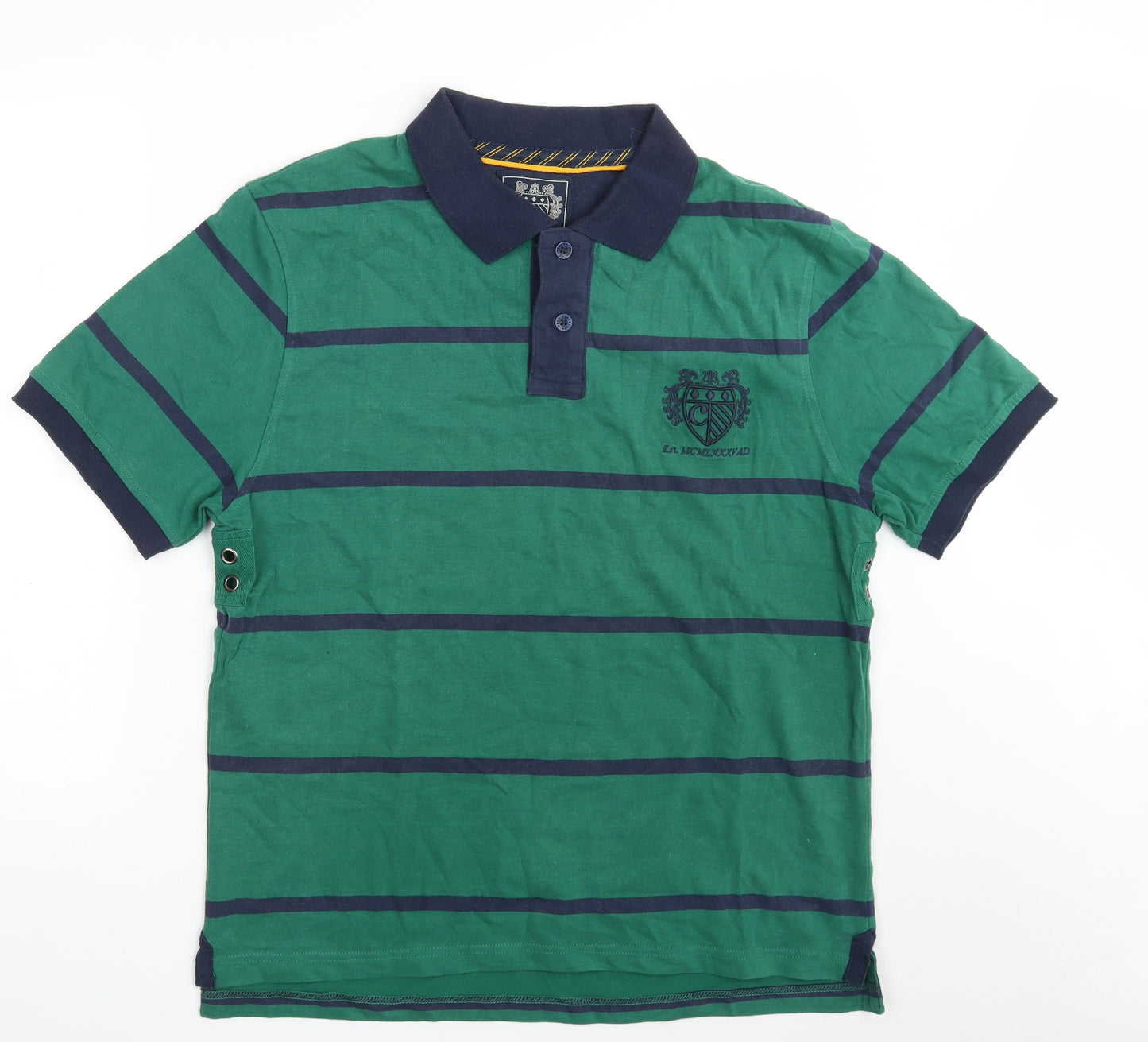 Paul Costelloe Mens Green Striped Cotton  Polo Size XL Collared Button