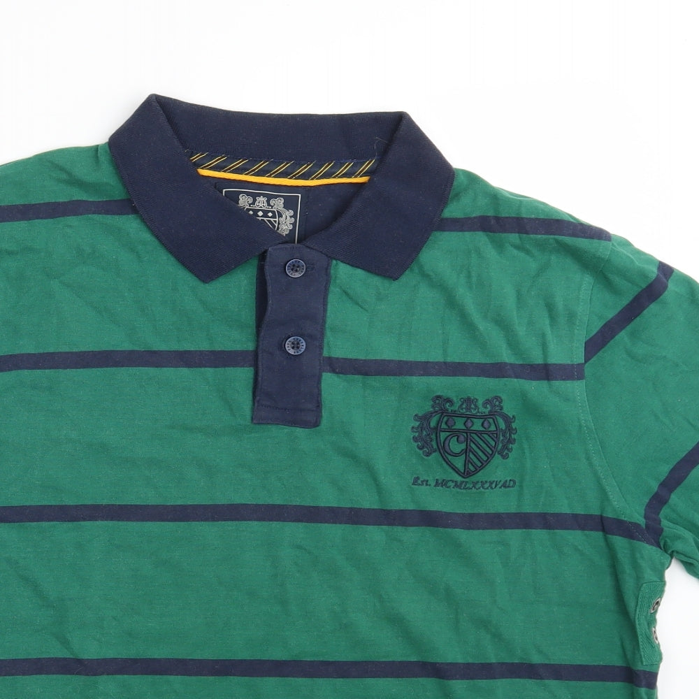 Paul Costelloe Mens Green Striped Cotton  Polo Size XL Collared Button