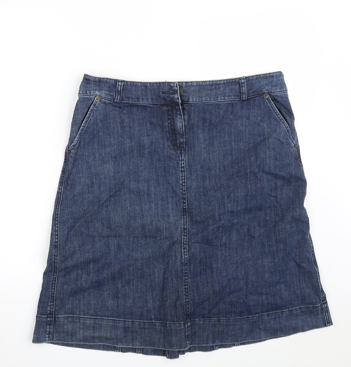 Monsoon Womens Blue  Cotton A-Line Skirt Size 16   Zip