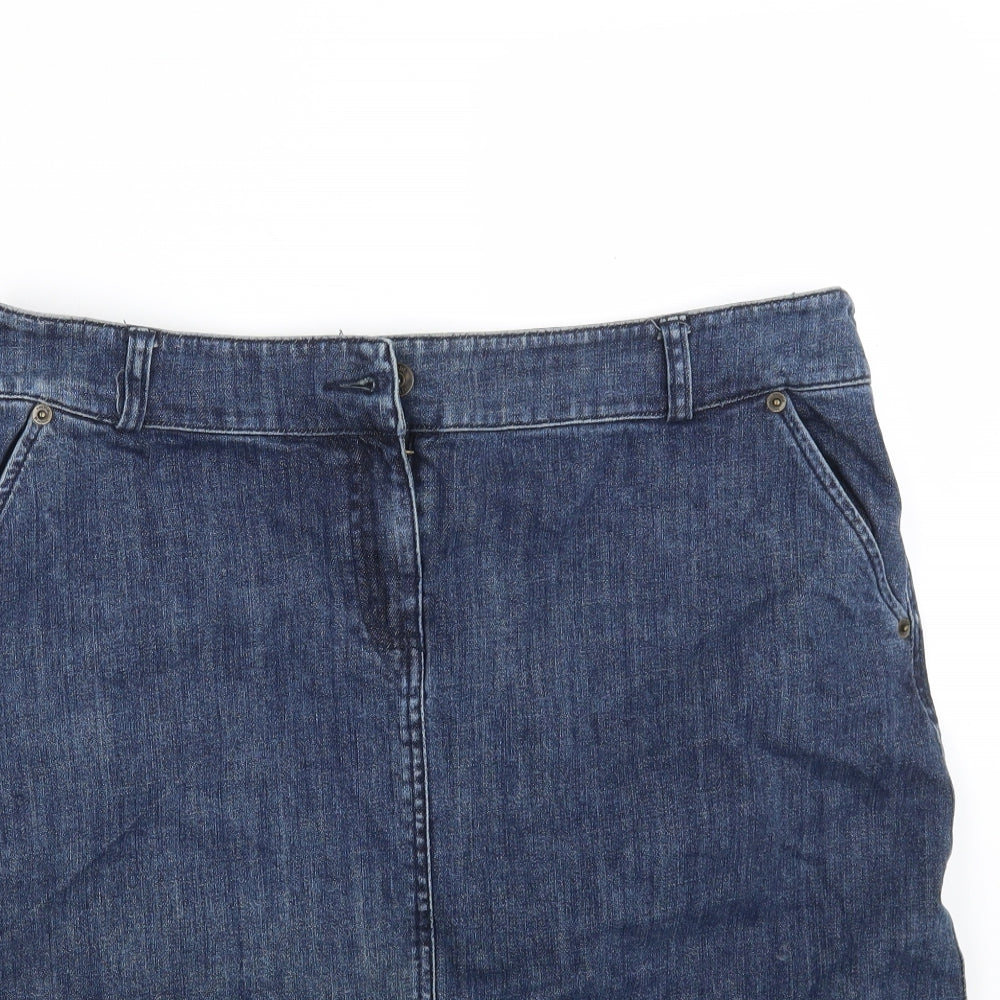 Monsoon Womens Blue  Cotton A-Line Skirt Size 16   Zip