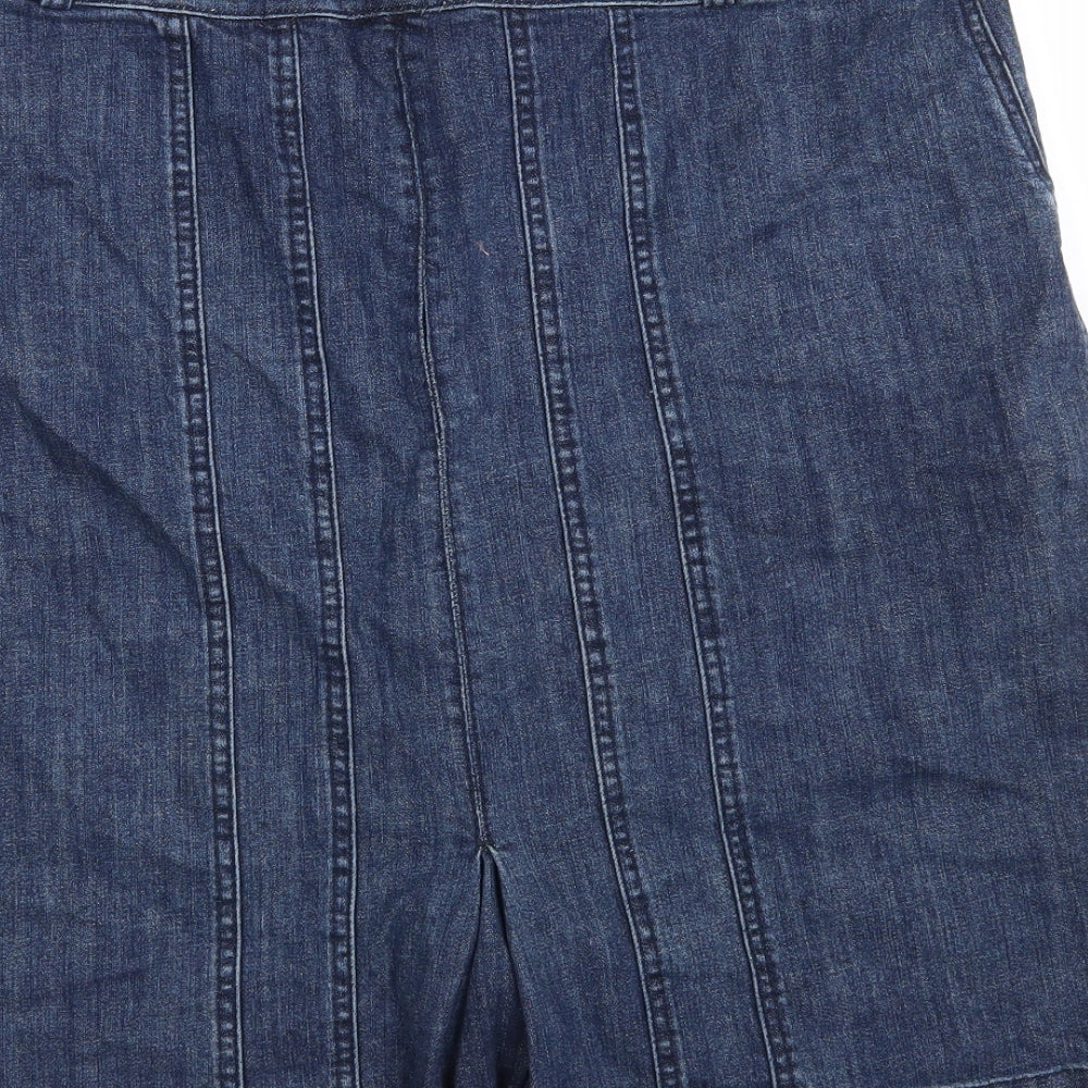 Monsoon Womens Blue  Cotton A-Line Skirt Size 16   Zip