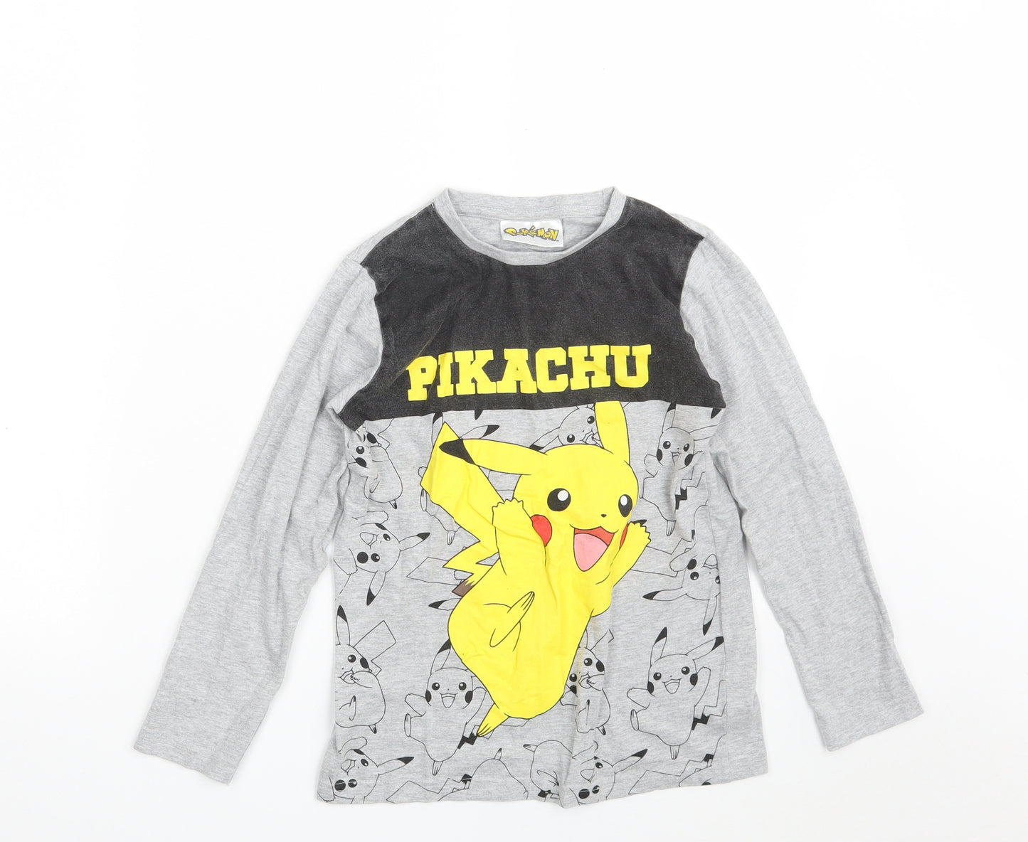 Matalan Boys Grey  Cotton Pullover T-Shirt Size 8 Years Crew Neck  - Pokemon- Pikachu