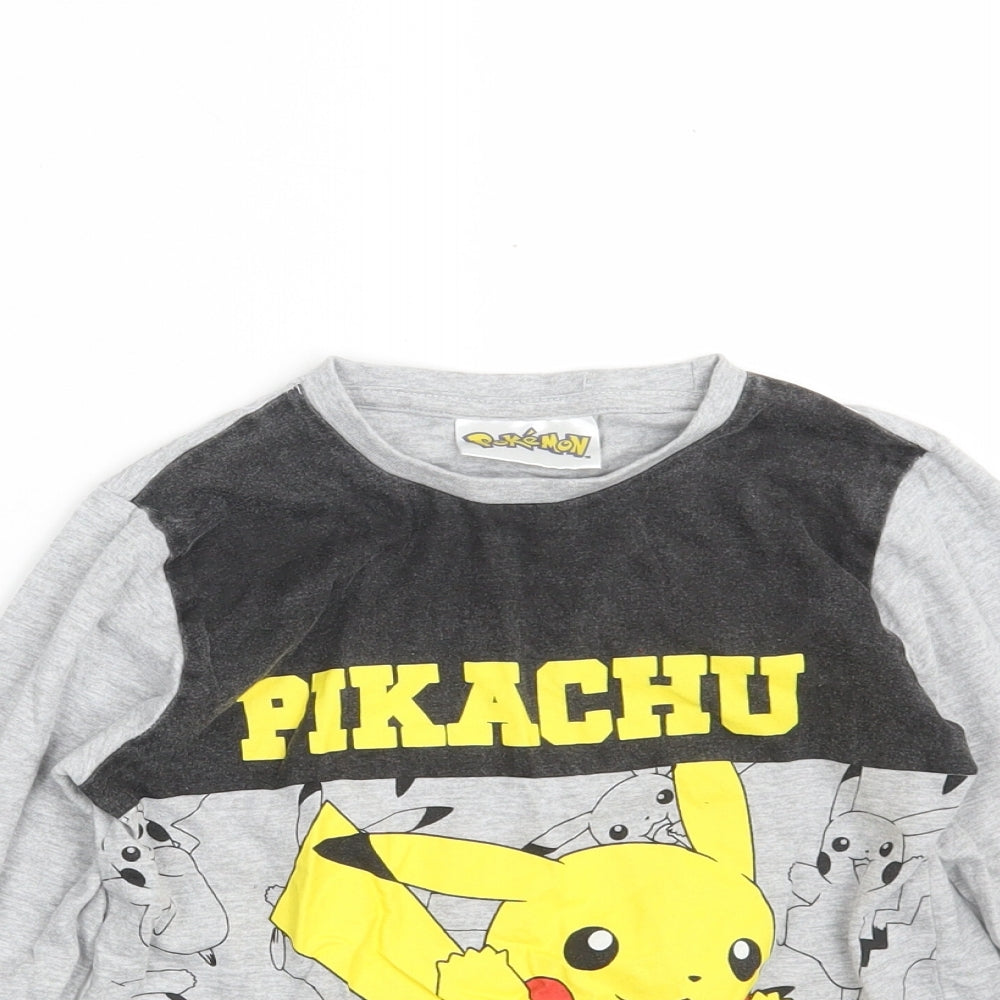 Matalan Boys Grey  Cotton Pullover T-Shirt Size 8 Years Crew Neck  - Pokemon- Pikachu